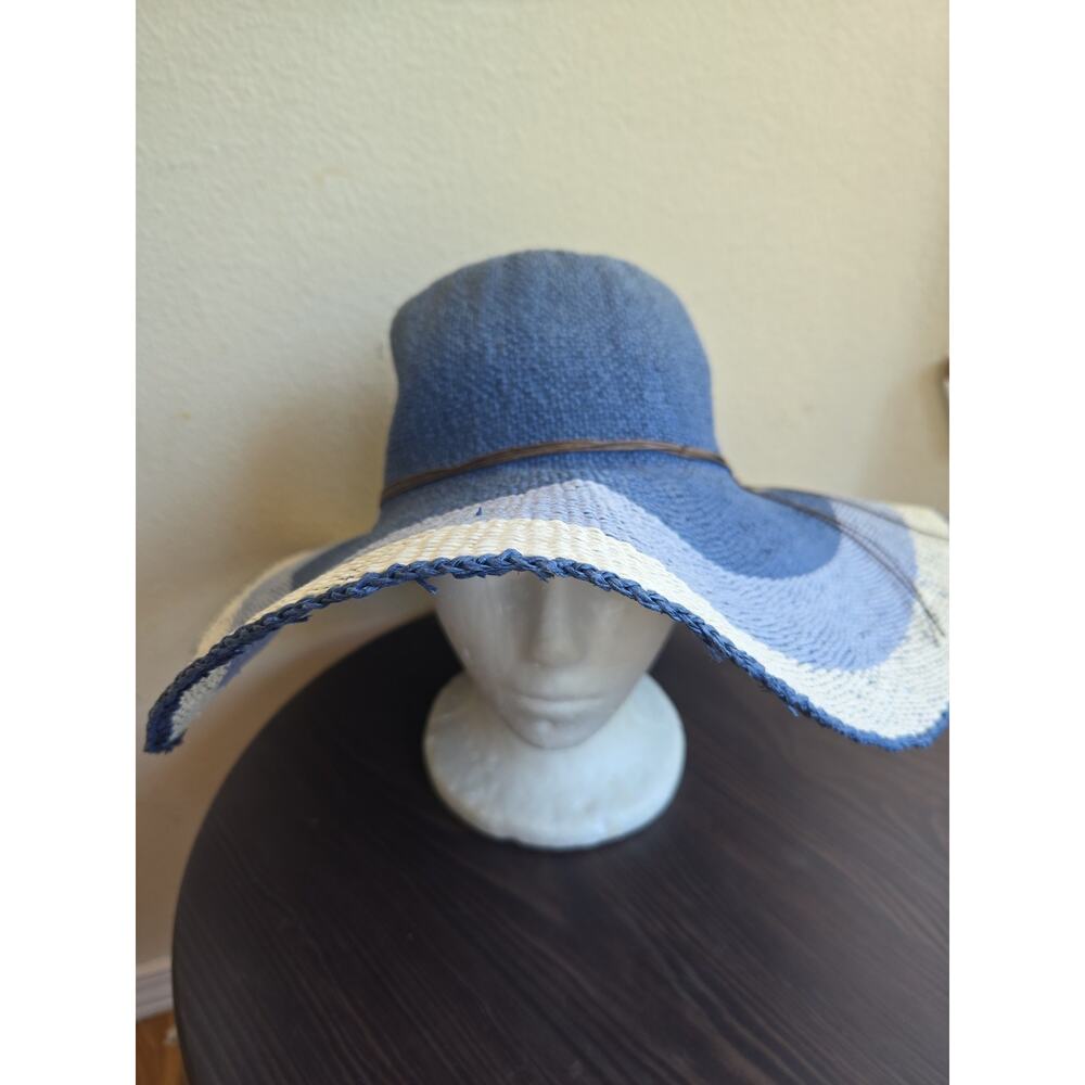 Goorin Bros Sun Hat Bucket Women’s Straw Paper Round GUC Sz Medium- Blue